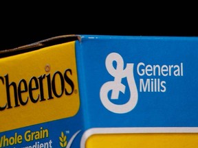 The General Mills logo is seen on a box of Cheerios cereal in Evanston, Ill., in this June 26, 2012 file photo.  REUTERS/Jim Young/Files