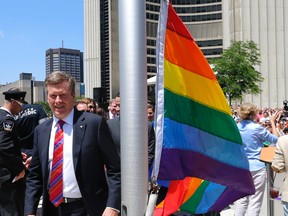 Mayor John Tory at the official raising of the Pride flag at City Hall on Monday, June 22, 2015. (MICHAEL PEAKE/Toronto Sun)