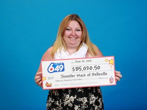Submitted photo
Belleville resident Jennifer Mack is on cloud nine thanks to her recent lotto win. The woman purchased the Lotto 6/49 ticket during her morning coffee run last week and won $85,020.50. She is shown here Wednesday in Toronto.