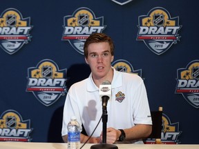 Connor McDavid spoke to hockey media during a pre-draft availability Thursday at the Westin Ft. Lauderdale Beach Resort  in Sunrise, Fla. (Bruce Bennett, Getty Images)