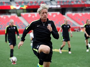 United States forward Abby Wambach warms up during a training session for the 2015 Women's World Cup at Lansdowne Stadium in Ottawa June 25, 2015. (Michael Chow-USA TODAY Sports)