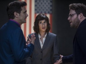 (From left to right) James Franco, Lizzy Caplan and Seth Rogen in a scene from "The Interview." (Supplied)