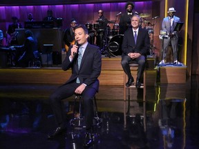 Host Jimmy Fallon and Former Florida Governor Jeb Bush participate in "Slow Jam the News" on The Tonight Show Starring Jimmy Fallon in New York on June 16, 2015, in this handout photo provided by Douglas Gorenstein/NBC.