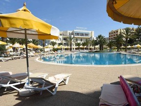 A general view shows a swimming pool at the Thalasso & Spa hotel in the resort town of Sousse, a popular tourist destination 140 kilometres (90 miles) south of the Tunisian capital, on June 26, 2015, following a shooting attack. At least 27 people, including foreigners, were killed in a mass shooting at a Tunisian beach resort packed with holidaymakers, in the North African country's worst attack in recent history. AFP PHOTO / FETHI BELAID