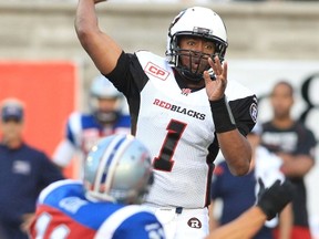 Ottawa Redblacks quarterback Henry Burris throws against Montreal Alouettes during the first half of their CFL football game in Montreal, Canada June 25, 2015. REUTERS/Christinne Muschi