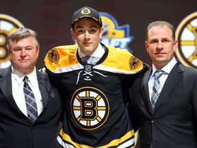 Zach Senyshyn poses after being selected 15th overall by the Boston Bruins in the first round of the 2015 NHL Draft at BB&T Center on June 26, 2015 in Sunrise, Florida.  Bruce Bennett/Getty Images/AFP