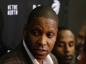 Raptors GM Masai Ujiri, unhappy with his team’s first-round playoff loss, should have a busy summer with the amount of cash he has to spend on free agents. (Jack Boland/Toronto Sun)