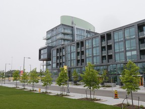 One of the buildings near completion at the TO2015 PanAm Athletes' Village in Toronto. (Stan Behal/Toronto Sun)
