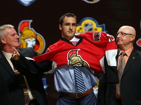 SUNRISE, FL - JUNE 26: Colin White poses after being selected 21th overall by the Ottawa Senators in the first round of the 2015 NHL Draft at BB&T Center on June 26, 2015 in Sunrise, Florida.   Bruce Bennett/Getty Images/AFP
== FOR NEWSPAPERS, INTERNET, TELCOS & TELEVISION USE ONLY ==