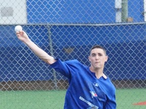 Aaron Sanchez takes part in a long toss session on June 27, 2015, in Dunedin, Fla. He is scheduled to have a bullpen session on July 1, 2015. (EDDIE MICHELS/Photo)