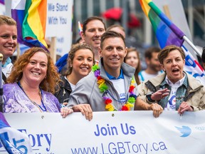 Ontario PC leader Patrick Brown (centre) at the Toronto Pride Parade in downtown Toronto, Ont.  on Sunday June 28, 2015. Ernest Doroszuk/Toronto Sun/Postmedia Network