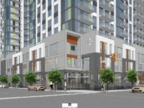 This is a conceptual drawing for the proposed towers at 195 Dundas St. Developers are trying to cash in on empty-nesters and millennials.