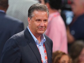 Kentucky Wildcats head coach John Calipari in attendance prior to the first round of the 2015 NBA Draft at Barclays Center. Brad Penner-USA TODAY Sports