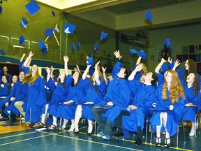 Members of the graduating Grade 12 class of Mitchell District High School (MDHS) threw their ceremonial caps into the air after their graduation ceremony concluded last Thursday, June 25. GALEN SIMMONS/MITCHELL ADVOCATE