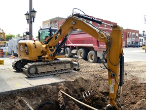 Work is underway downtown Mitchell as underground services are updated, part of the Streetscape construction project. GALEN SIMMONS/MITCHELL ADVOCATE