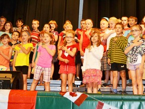 Grade 3 students performed a poem of their own creation, titled “Ontario Poem” at the Primary Canada concert at Upper Thames Elementary School June 22. GALEN SIMMONS/MITCHELL ADVOCATE