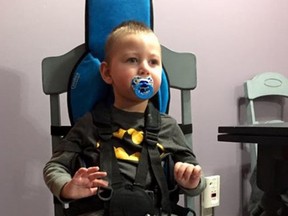 Lyndon Kloss, a three-year-old Ingersoll resident with a rare genetic disorder, will be travelling with his family to Texas at the end of July to attend a conference on Christianson Syndrome. (Submitted photo)