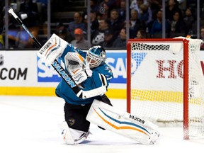 San Jose Sharks goalie Antti Niemi (31) makes a save late in the second period against the Washington Capitals at SAP Center at San Jose. Bob Stanton-USA TODAY Sports
