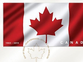 Canada Post is celebrating Canada Day and the Canadian flag with a special fabric stamp. Made from rayon, the stamp features a three-dimensional image of the Canadian flag and provides $5 in postage. (Photo courtesy Canada Post)