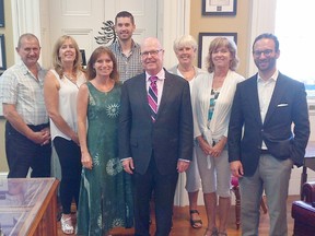 The Scugog Housing Advisory Committee learns what Cobourg is doing right for their high population of people over 65. From left: John Lucyk, (Lucyk Renovations Ltd.), Julie Curran (Scugog Chamber of Commerce) , Anita De Vries (DRHBA), Luke Puckrin (Planning Tech. for Scugog), Mayor Gil Brocanier, Martha Casson (Housing Advisory Committee Chair), Wilma Wotten (Scugog Councilor), Daniel Ger (Vice President of Retirement Life Communities)