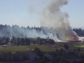 A  fire destroyed Eugene's historic Civic Stadium on Monday evening and prompted the temporary evacuation of a two-block area.
(Screenshot from YouTube/Alex Paiz)
