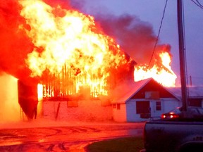 Submitted photo of a barn fire Sunday.