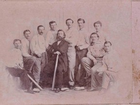 A rare 1865 baseball card showing the Brooklyn Atlantics baseball team. (REUTERS/Saco River Auction Co/Handout)