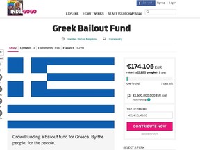 Greek Bailout Fund Indiegogo campaign. (Website screenshot)