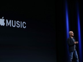 Johnny Iovine announces Apple Music during Apple WWDC on June 8, 2015 in San Francisco.   (Justin Sullivan/Getty Images/AFP)