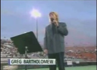 BUTCHER: Greg Bartholomew. ANTHEM: O Canada. This is what happens when you let a cheesy Las Vegas lounge singer put his spin on an anthem. It’s part "O Canada," part 
"O Christmas Tree." (YouTube)