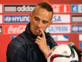 England head coach Mark Sampson answers questions during the Women's World Cup at Commonwealth Stadium in Edmonton on Tuesday, June 30, 2015. (David Bloom/Postmedia Network)