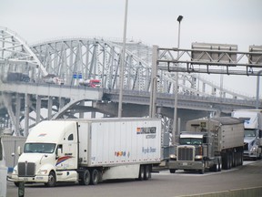 Traffic approaches Canada on the Blue Water Bridge in this file photo from March. Resurfacing work on the Michigan-bound span of the crossing is now expected to be completed July 8. Sarnia Observer