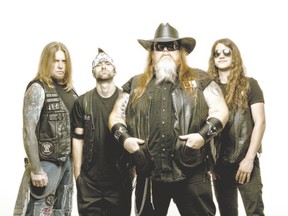 The Texas Hippie Coalition, with, from left, John Exall on bass, Timmy Braun on drums, vocals by Big Dad Ritch and Cord Pool on guitar, play London Music Hall Saturday.