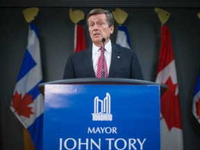 Toronto Mayor John Tory addresses media during an availability in his office at City Hall in Toronto Tuesday June 30, 2015. (Ernest Doroszuk/Toronto Sun)