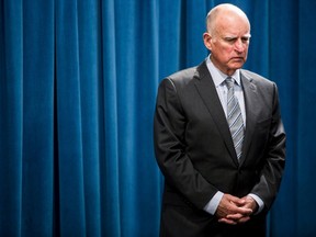 California Gov. Jerry Brown waits to speak during a news conference at the State Capitol in Sacramento, Calif., on March 19, 2015. (REUTERS/Max Whittaker)