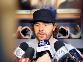 Pierre-Alexandre Parenteau (15) faces the media during a press conference at the Bell Sports Complex May 14, 2015 in Montreal. (Eric Bolte-USA TODAY Sports)