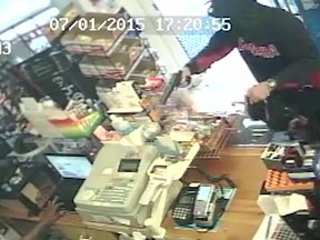 Kingston Police are looking for a suspect wanted in connection with a convenience store robbery at the corner of Brock and Nelson streets on  Wednesday, July 1. Kingston Police photo.