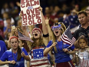 U.S. supporters cheer ahead of the semifinal match between USA and Germany at the Women's World Cup in Montreal on June 30, 2015. (Franck Fife/AFP)