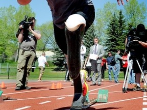 Alister McQueen, shown here at the Olympic trials in 2012 in Calgary, earned his fifth straight titie in men's F44 javelin on Thursday. (Stuart Dryden, Postmedia Network)