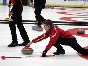 Young curlers participate in the Northern Ontario Curling Association Amethyst Junior Curling Camp at Gerry McCrory Countryside Cports Complex on Friday. Ben Leeson/The Sudbury Star/Postmedia Network