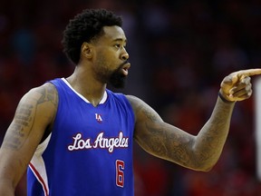 DeAndre Jordan of the Los Angeles Clippers reacts against the Houston Rockets during Game 7 of the Western Conference semifinals at the Toyota Center May 17, 2015 in Houston. (Scott Halleran/Getty Images/AFP)