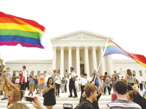 People celebrate in front of the U.S. Supreme Court after the ruling in favour of same-sex marriage on June 26. (Mark Wilson/Getty Images/AFP)