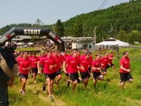 Senators prospects were all smiles as they started the gruelling Spartan Sprint at Edelweiss Valley on Friday. DON BRENNAN/OTTAWA SUN