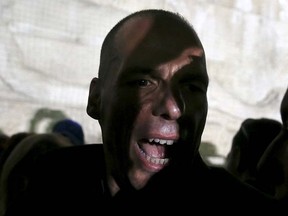 Greek Finance Minister Yanis Varoufakis reacts during an anti-austerity rally in Syntagma Square in Athens, Greece, July 3, 2015.  REUTERS/Alkis Konstantinidis