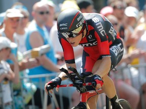 Australia's Rohan Dennis strains during the first stage of the Tour de France, an individual time trial over 13.8 km, with start and finish in Utrecht, Netherlands, on Saturday, July 4, 2015. (Christophe Ena/AP)