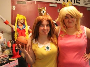 Allie Head, 26, and Mandy Marshall, 27, of Sarnia, came dressed up as princesses from the video game "Mario Hoops 3-on-3" to Saturday's HadouCon event held at the Sarnia library. The day-long convention featured discussion panels, film screenings and a gaming lounge for fans of anime, science fiction, fantasy and horror. BARBARA SIMPSON/THE OBSERVER/POSTMEDIA NETWORK
