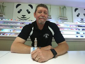 Randy Klassen, caper and spokesman for Fat Panda Electronic Cigarettes, is seen inside their store on Notre Dame Avenue in Winnipeg on Fri., July 3, 2015. Klassen said the legal grey areas surrounding vaping are vast.