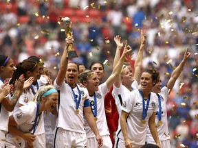 USA celebrate their FIFA Women's World Cup Championship Final win over Japan in Vancouver on July 5, 2015. (Carmine Marinelli/Postmedia Network)