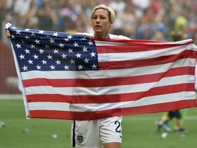 Abby Wambach of the United States celebrates the 5-2 victory against Japan in the Women's World Cup final at BC Place on July 5, 2015 in Vancouver on July 5, 2015. (Rich Lam/Getty Images/AFP)