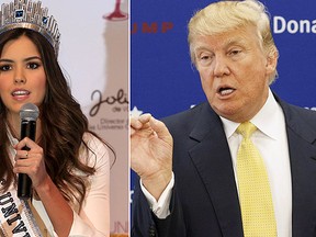 Colombia's Miss Universe Paulina Vega, left, and U.S. Republican presidential candidate Donald Trump. (Reuters File Photos)